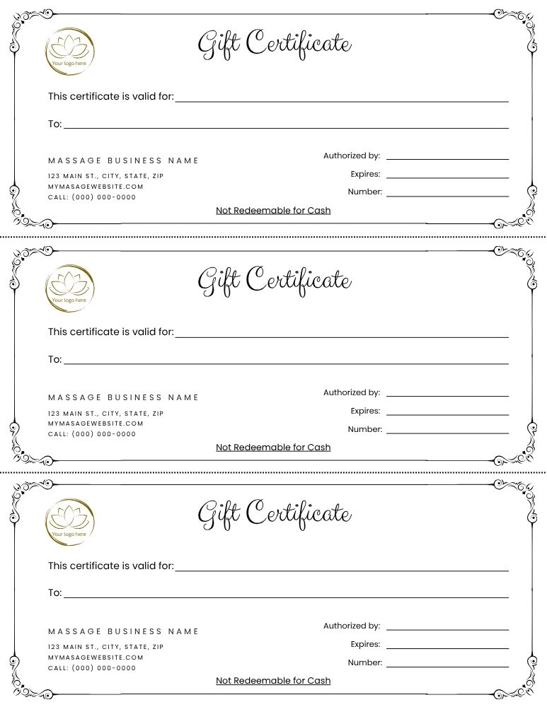 Massage Gift Certificate Templates