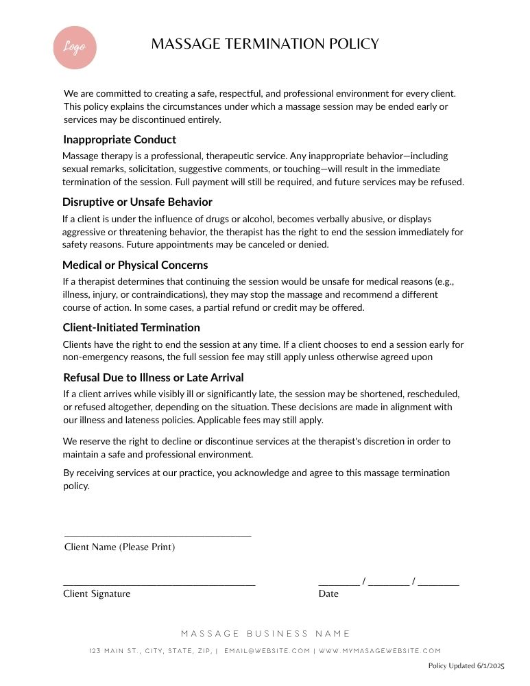 Massage Termination Policy - JPG Customizable